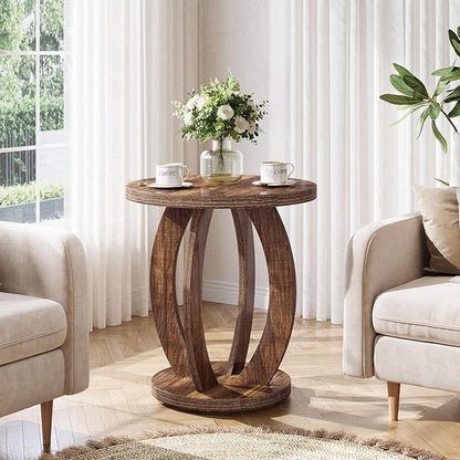 Tribesigns End Table, Round Side Table with Storage, Farmhouse Nightstand Bedside with Round Tabletop, Accent End Table for Living Room Bedroom Small Space, Wooden Accent Furniture (1, Dark Brown)