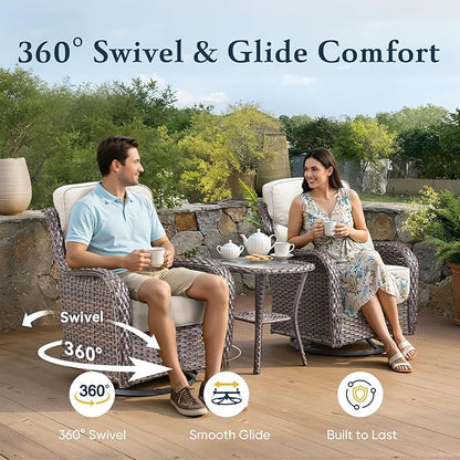 Belord Luxury 6" Thick Cushioned 6 Pieces Patio Furniture Set with Outdoor Couch, Wicker Outdoor Conversation Set with High Back Swivel Rocker Chairs for Deck Porch Yard and Poolside - Brown+Beige