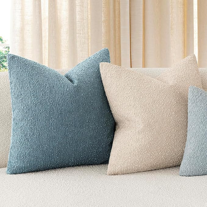 Foindtower Pack of 2 Textured Boucle Throw Pillow Covers Accent Solid Decorative Lumbar Pillow Cases Cozy Couch Cushion Case for Chair Sofa Bedroom Living Room Home Decor 12x20 Inch Misty Blue
