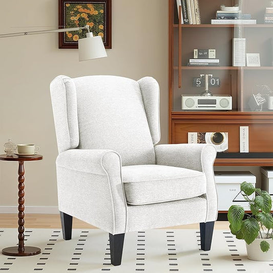 Accent Chairs for Living Room, Beige Fabric Reading Chair for Bedroom, Classic Wing Back Upholstered Single Sofa Seat, Modern Ergonomic High Back Armchair, Sillones para Sala