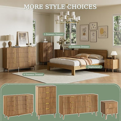 LYNSOM Fluted Dresser and Nightstand Sets 3 Piece, 6-Drawers Dresser and 1-Drawer Nightstands Set of 2, Wood Bedroom Furniture Set for Home, Bedroom, Hallway, Natural Oak