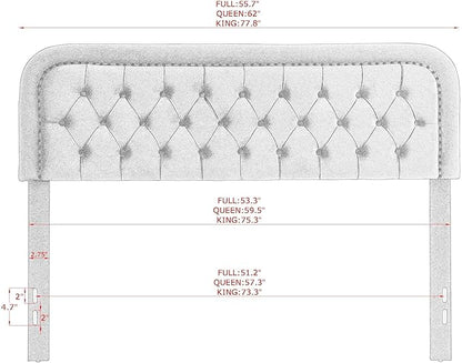 Tufted Upholstered Headboard,Button Solid Wood HeadBoards with Adjustable Height,Modern Performance Velvet Bed Head Boards,Easy Install&Nailhead (Beige, King)