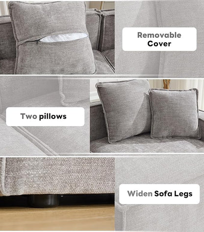 WILLOVE 109'' Modular Sectional Sofa, Chenille Cloud Couch with Wide Armrests & 5 Pillows, Deep Seat Couches for Living Room, Grey