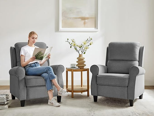 Recliner Chair for Living Room, Modern Reclining Sofa Home Theater Seating with Upholstered Push Back, Mid-Century Reclining Armchair with Lumbar Support, Bedroom, Reading Nook, Office, Set of 2