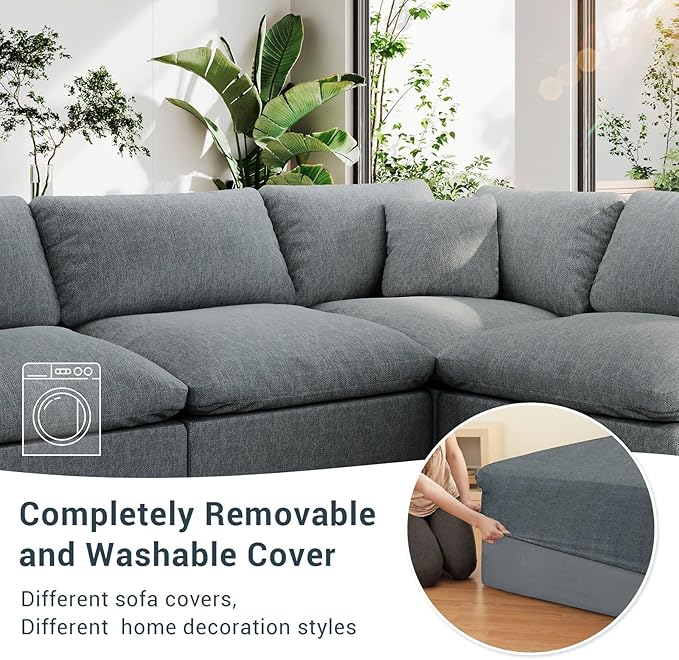 Modular Sectional Sofa Cloud Couch,Down Filled Comfy Cloud Modern Sofa,Oversized Couch Cushion Covers Removable for Living Room,Light Blue