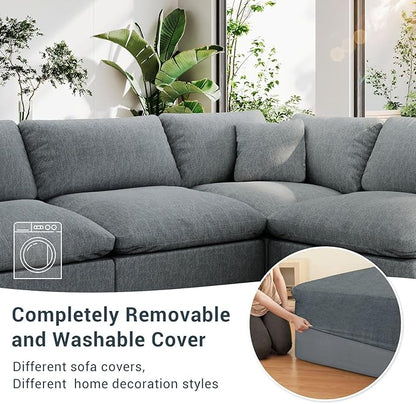 Modular Sectional Sofa Cloud Couch,Down Filled Comfy Cloud Modern Sofa,Oversized Couch Cushion Covers Removable for Living Room,Light Blue