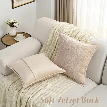 FUTEI Oatmeal Chenille Throw Pillow Covers 22x22 Inch Set of 2,Soft Cozy Bound Edge Design Cushion Case,Home Decor for Couch Bed Living Room