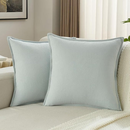 FUTEI Light Blue Chenille Throw Pillow Covers 24x24 Inch Set of 2,Edges Double-Stitched European Cushion Cases,Modern Home Decor for Couch Living Room