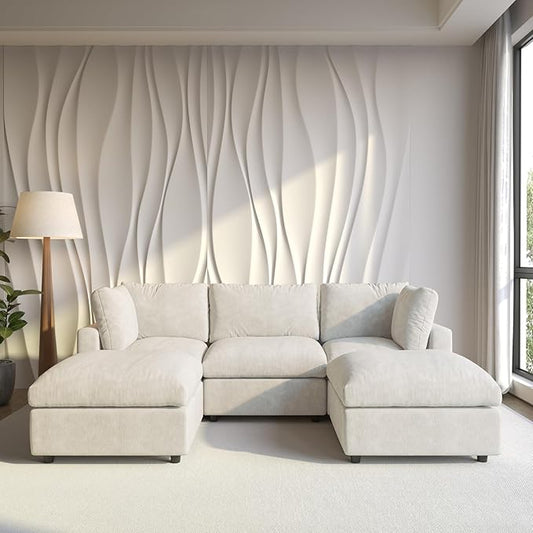 Cloud Couch Modular Sectional Sofa,100.5" U Shaped Couch, Oversized Convertible Wide Seater,3 Seater with 2 Ottomans for Living Room Set, Covers Washable&,Beige