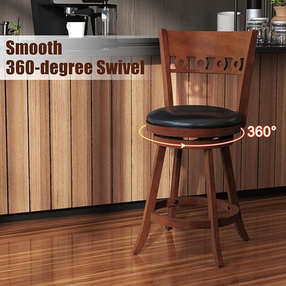 COSTWAY Bar Stools Set of 4, 24.5” Counter Height Bar stools with Solid Wood Legs, Cushioned Seat, Footrest, for Home, Kitchen Island, Bar (4, 24.5'' Seat Height)