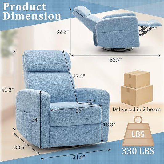 Power Swivel Recliner Chairs for Adults, Electric Glider Rocking Chair Nursery, Glider Recliner Nursery Chair with Classified Side Pocket, Nursery Rocking Chairs with USB and Type-C Ports
