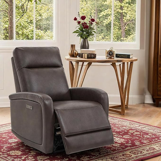 Watson & Whitely Recliner Chair, Zero Wall Reclining Sofa Chair W Power Headrest Type-C Charger, Small Faux Leather RV Recliners Home Theater Seating for Living Room, Chocolate