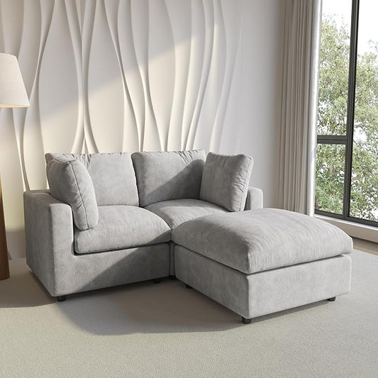 WJShome Cloud Couch Modular Sectional Sofa,67" L Shaped Couch, Convertible Wide Seater, 2 Seater+Ottoman for Living Room Set,Covers Washable&Replaceable,Gray