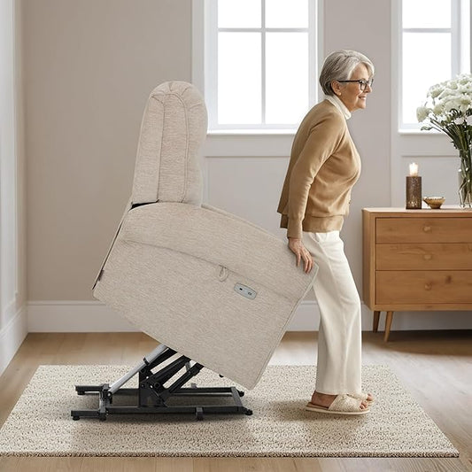 MCombo Dual Motor Power Lift Recliner Chair with Massage and Heat for Elderly, USB Ports, Lay Flat, Fabric 7666 (Beige)