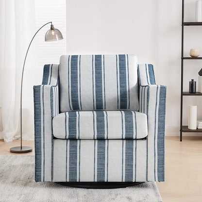UIXE Swivel Accent Chair, Stripe Fabric Upholstered Arm Chair for Living Room, Modern Club Armchair Comfy Single Sofa Bedroom Reading Seat with Lumbar Pillow - Navy Blue