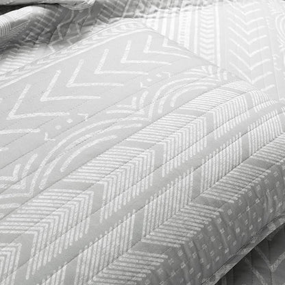Lush Decor Hygge Geo Pattern Striped 3 Piece Quilt Bedding Set, King, Light Gray
