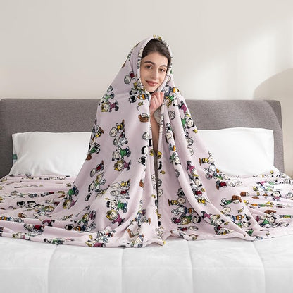 Berkshire Blanket Peanuts® VelvetLoft® Cute Character Snoopy Plush Blanket,Peanuts Laughing Robe Lilac,Full/Queen 90 in x 90 in (Official Peanuts® Product)