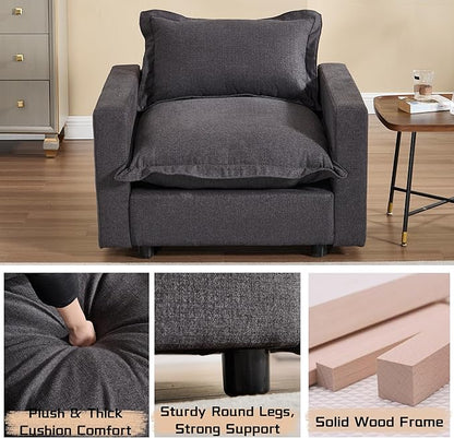 chairus 126" Modular Sectional Sofa with Moveable Ottoman Upholstered Deep Seat Linen Couch Set with Soft Pillows L-Shape Sofa Couch for Living Room, Apartment, Reception Room, 4-Seater/Black