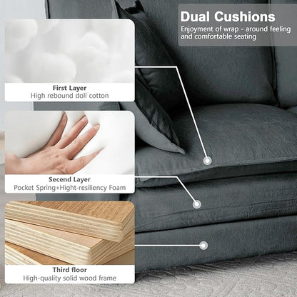 Modular Sectional Sofa, 146.5 Inch L-Shaped Cloud Sofa with Deep Seat Chenille Sofa with Cushions, Four Seater Sectional Sofa for Living Room Apartment,Gray