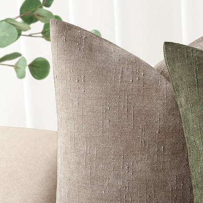 Foindtower Set of 2 Soft Textured Chenille Throw Decorative Pillow Covers Square Accent Solid Cushion Cover Cozy Neutral Farmhouse Pillow Case for Couch Sofa Bedroom Living Room 22x22 Inch,Light Taupe