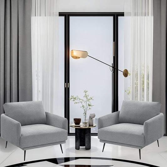 Oversized Accent Chair for Living Room Chairs Reading Arm Chair Comfy Modern Single Sofa Side Chairs with Metal Legs & Soft Cushion for Bedroom, Waiting Room (Polyster Light Grey, Set of 2)