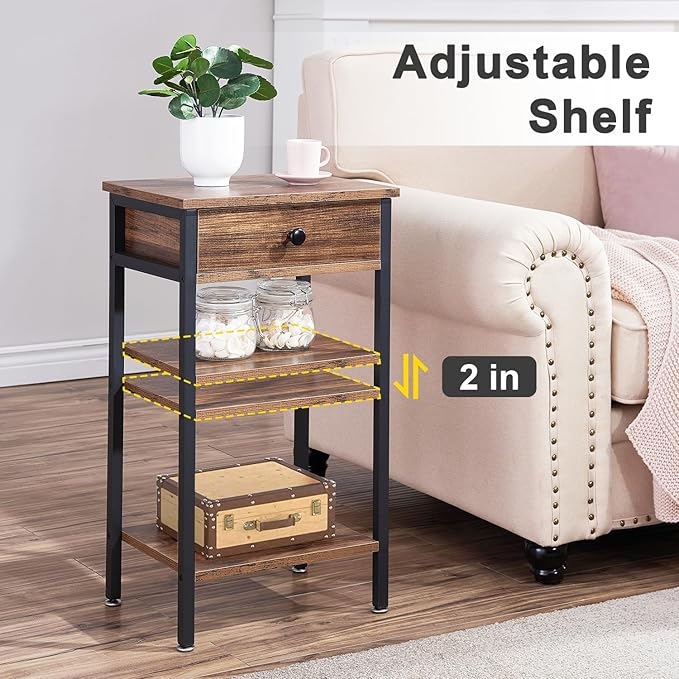 VECELO Tall End Table,Nightstand with Drawer and Adjustable Storage Shelf,27.6 inch Side Table for Living Room/Bedroom/Entryway Small Spaces
