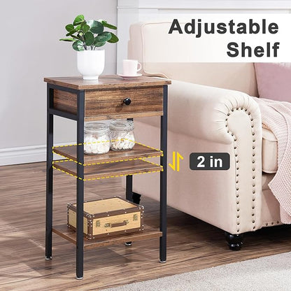 VECELO Tall End Table,Nightstand with Drawer and Adjustable Storage Shelf,27.6 inch Side Table for Living Room/Bedroom/Entryway Small Spaces