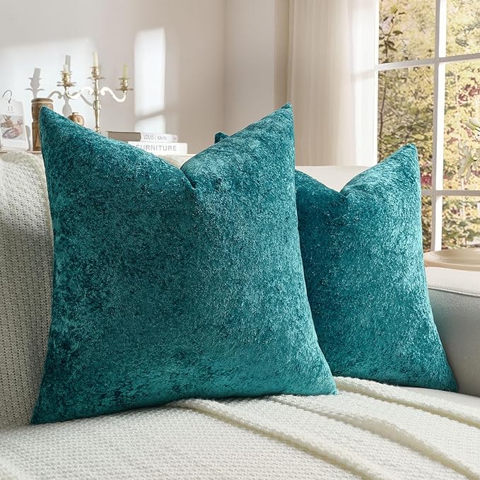 FUTEI Teal Flannel Throw Pillow Covers 24x24 Inch Set of 2,Soft Dimensional Textured European Cushion Cases,Modern Home Decor for Couch Living Room