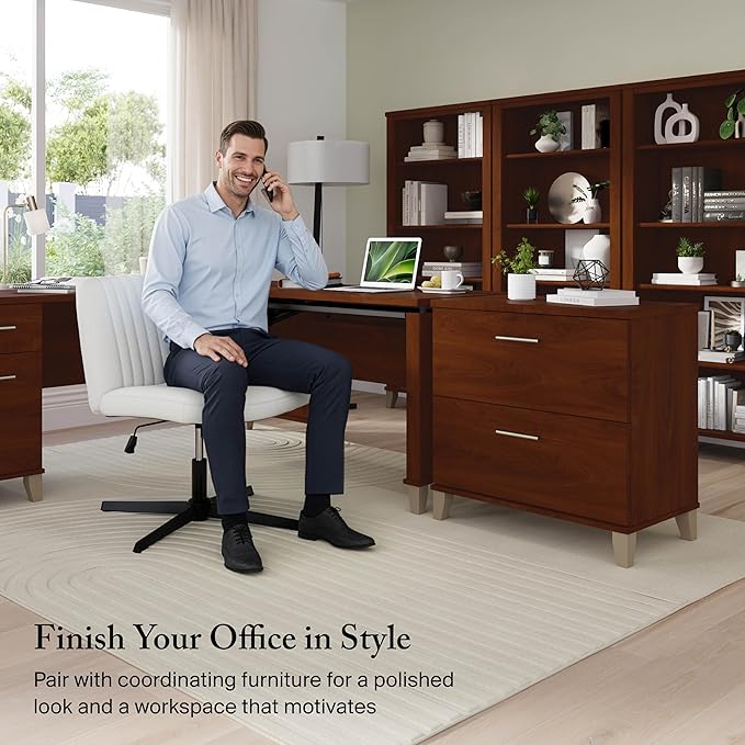 Bush Furniture 2 Drawer Lateral File Cabinet, Letter and Legal-Size Document Storage for Home or Professional Office, Somerset Collection, Hansen Cherry
