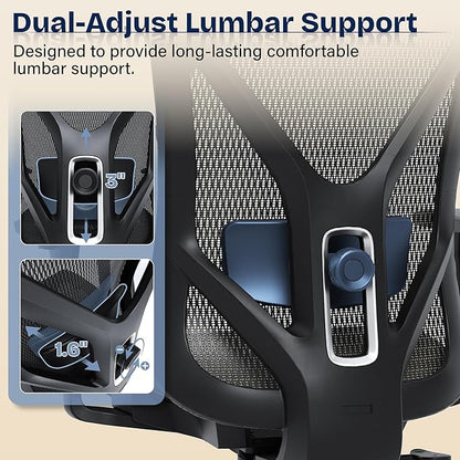Ergonomic Office Chair, Mesh Computer Desk Chairs with Adjustable Lumbar Support, 3D Armrests, Tilt Function, Comfy Wide Seat, Swivel Executive Work Task Chair for Company and Home
