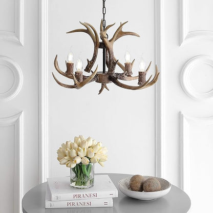 JONATHAN Y JYL6301A Eldora 26" Adjustable Resin Antler 4-Light LED Chandelier, Glam, Rustic,Cottage,Transitional, Dimmable Dining Room, Living Room, Kitchen, Foyer, Bedroom, Brown