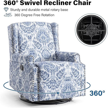Lumibee Recliner Chair, 360° Swivel Rocker Recliner Chair with Footrest High Back, Comfy Upholstered Glider Rocking Chair for Living Room Bedroom (Navy)