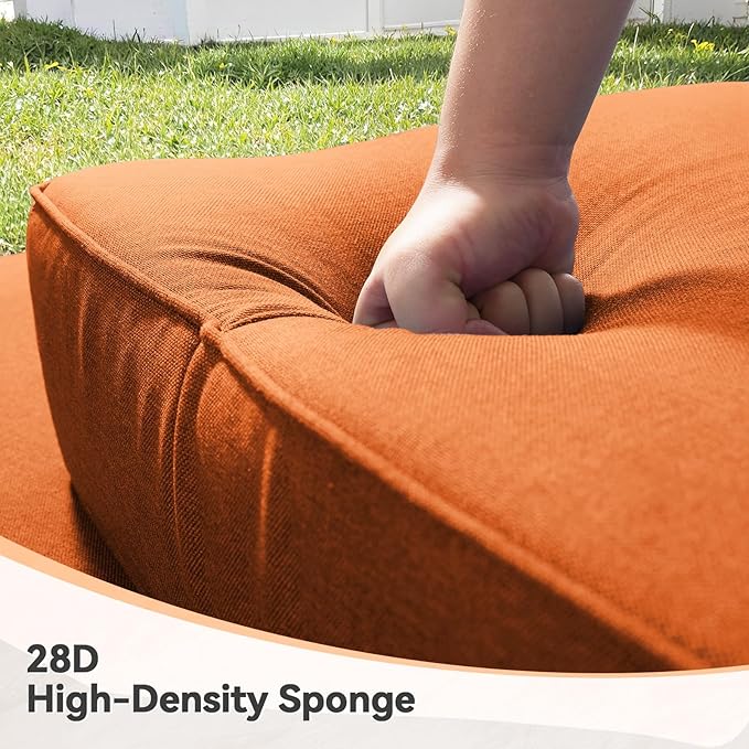 Luxury 6" Outdoor Cushions for Patio Furniture, 24x24x6" Thick Seat Cushion Set of 7, Fade Resistant Couch Chair Replacement Cushions High Density Deep Wicker Chair Cushion w/ Removable Cover, Orange