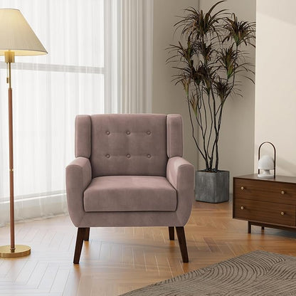 Accent Chair, Modern Velvet Arm Chair for Living Room, Bedroom, Comfy High-Resilient Sponge Reading Chair for Small Spaces （Velvet Silk Pink, Set of 1