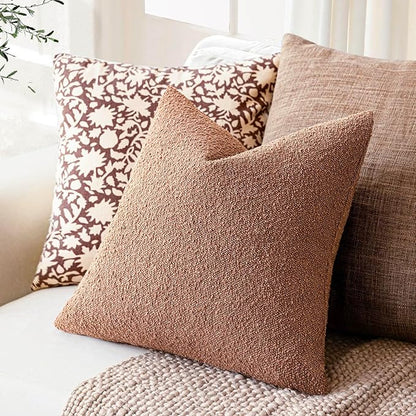 Foindtower Set of 2, Decorative Textured Boucle Throw Pillow Covers Accent Solid Pillow Cases Neutral Couch Cushion Case for Chair Sofa Bedroom Living Room Home Decor 16x16 Inch Dusty Orange Hazel