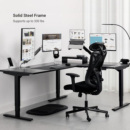 Progressive Desk Stand Up Height Adjustable Standing Desk - L Shaped 85" x 72" Corner Computer Rising Workstation Electric Table - Gray Frame, Warm White Top