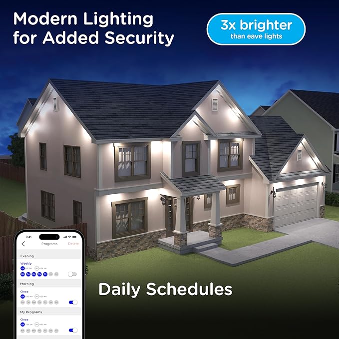 Enbrighten Vibe Eternity Accent Permanent Outdoor Lights for House, 150ft, 36 RGBWIC LEDs, Wide Spacing, 94lm, Tunable White, Everyday Eave Lighting, Smart App, Works with Alexa, Google Home, 85715