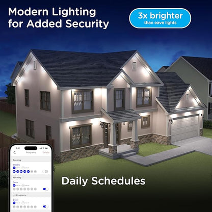 Enbrighten Vibe Eternity Accent Permanent Outdoor Lights for House, 150ft, 36 RGBWIC LEDs, Wide Spacing, 94lm, Tunable White, Everyday Eave Lighting, Smart App, Works with Alexa, Google Home, 85715