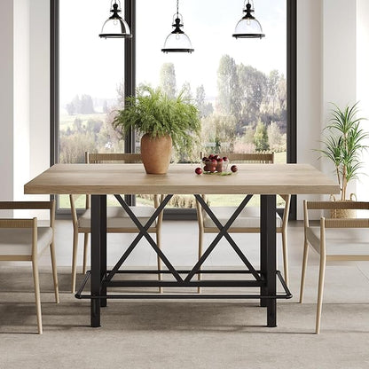 LITTLE TREE 63-Inch Industrial Bar Table with Metal Footrest, Counter Height Pub Table for Kitchen, Home Bar & Entertaining (Rustic Gray)