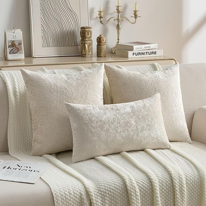 FUTEI Cream Flannel Throw Pillow Covers 26x26 Inch Set of 2,Soft Dimensional Textured Euro Pillow Shams,Modern Home Decor for Couch Living Room