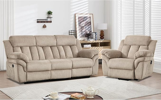 CANMOV Recliner Sofa Set, Oversize Power Lift Recliner Chair and Manual Loveseat with Overstuffed Armrest for Living Room,Bedroom Furniture,Office,1+3 Seat Light Brown