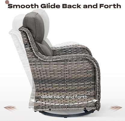 Rilyson 4 Piece Outdoor Patio Swivel Rocker Chairs, Waterproof Wicker, High Back, Deep Seating, Wide Armrest, Upgraded 6 inch Thick Cushions, Ideal for Deck Porch Backyard, Mixed Grey/Grey