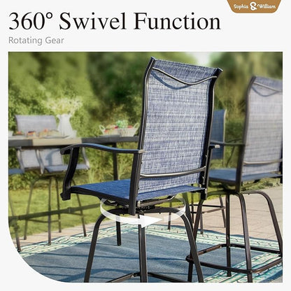 Sophia & William Patio Swivel Bar Stools Set of 4, Bar Height Patio Chairs, High Top Patio Chairs, Supports 300 lbs (Blue Fabric)