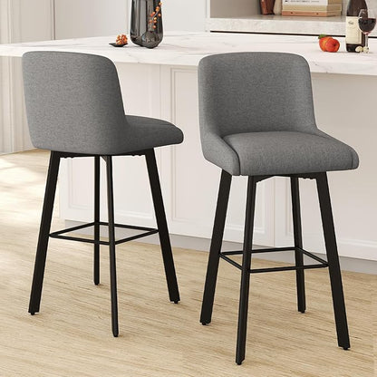 Swivel Bar Stools Set of 3, 30''H Upholstered Barstools with Backs, Modern Counter Height Bar Stool Chairs for Kitchen Island, Metal Legs, Fabric, Gray Counter Stools