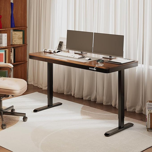 FLEXISPOT Comhar 55" Electric Standing Desk with Drawers, Quick Assembly Home Office Sit Stand Desk with Storage & USB Charging, Computer Workstation for Home Office (55" Wood, Dark Walnut/Black)