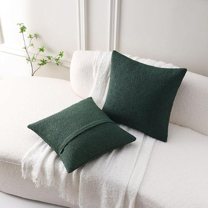 FUTEI Christmas Pack of 2 Dark Green Decorative Throw Pillow Covers 16x16 Inch Soft Cozy Solid Boucle Textured Cushion Case,Modern Home Decor for Couch Bed Living Room