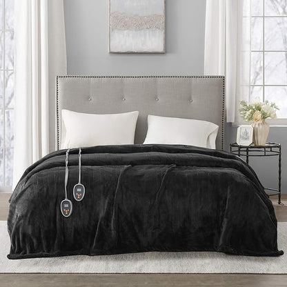 Beautyrest Heated Electric Blanket for Cold Weather, Fast Heating Heated Blanket, Auto Shut Off, Virtually Zero EMF, Multi Heat Setting, UL Certified, Black Queen (90 inx84 in)