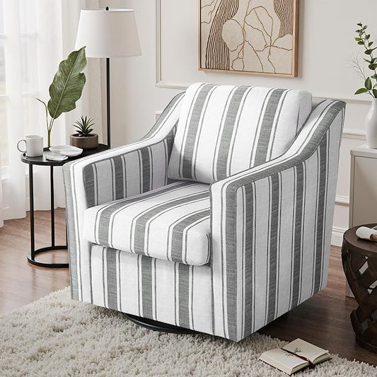 UIXE Swivel Accent Chair, Fabric Upholstered Arm Chair for Living Room, Modern Club Armchair Comfy Single Sofa Bedroom Reading Seat with Lumbar Pillow - Stripe Gray
