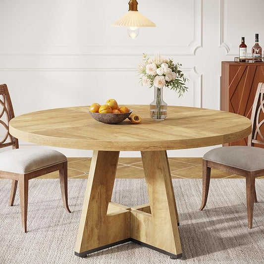 Tribesigns Farmhouse Dining Table, 47 Inch Round Dinner Table for 4, Rustic Round Dining Room Table for Home Dining Room Living Room (Natural)