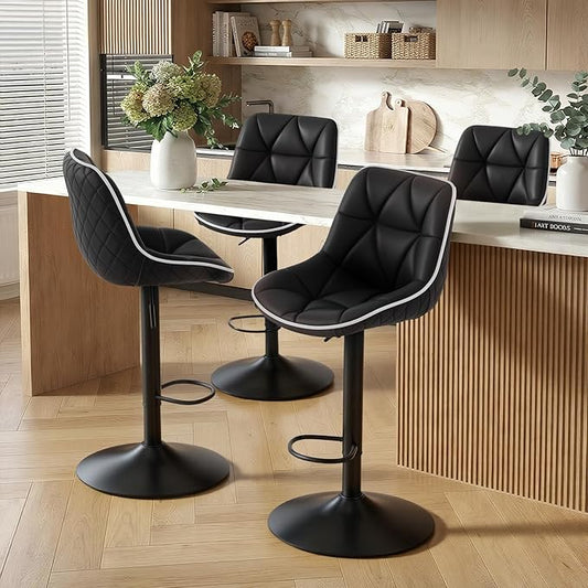Nalupatio Bar Stools Set of 4, Adjustable Swivel Counter Height Bar Stools with Back, Armless Modern Barstools for Kitchen Island & Home Bar, Upholstered Seat,（Black）